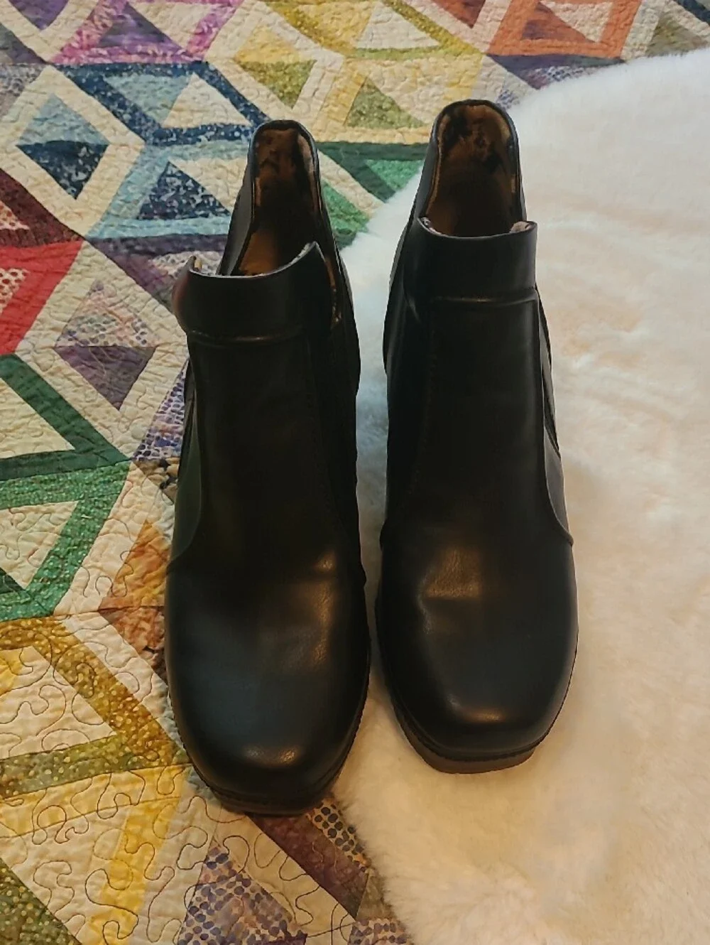 Korks Black Faux Leather Platform Lightweight Casual Ankle Boots Size 9